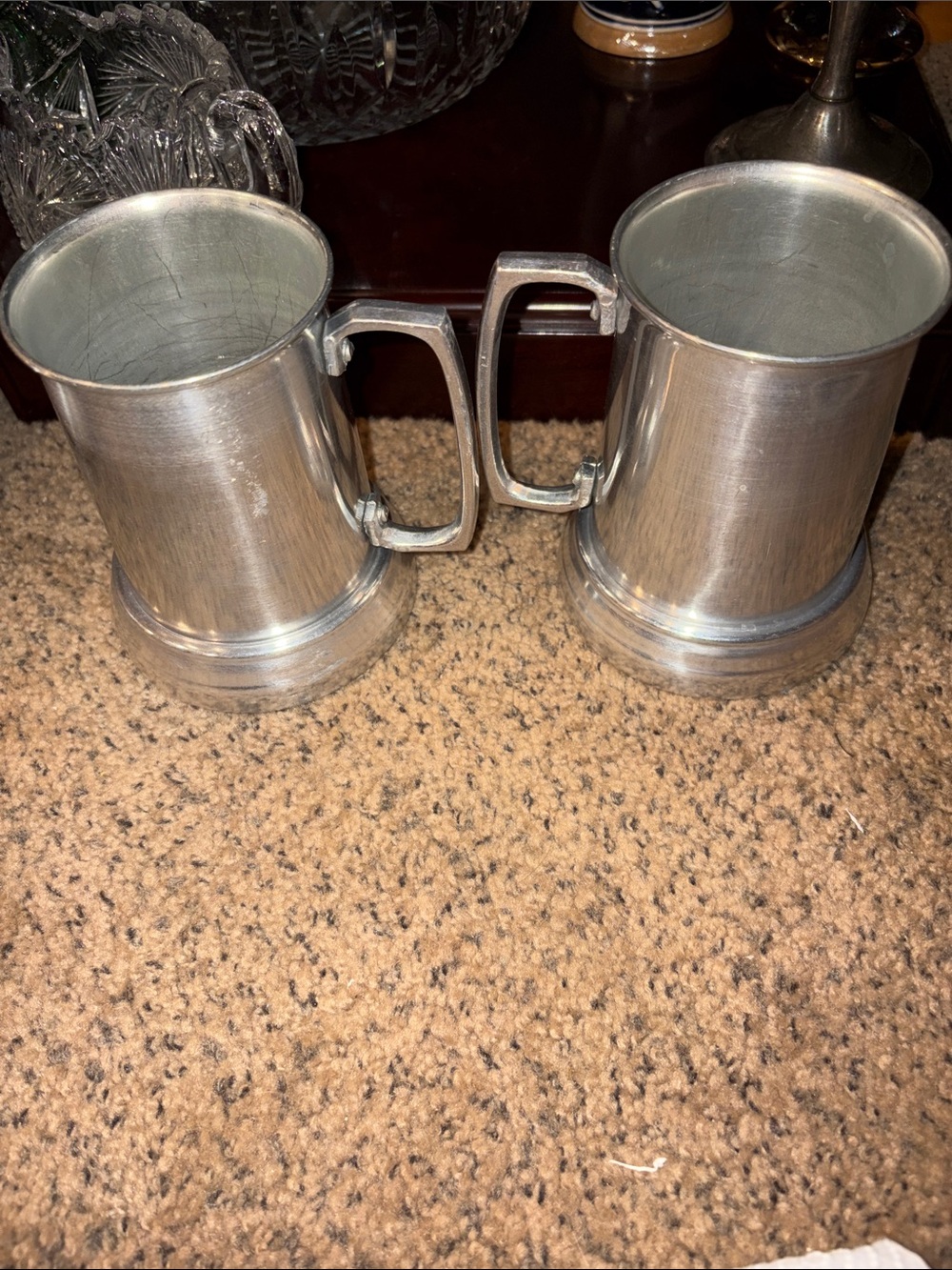 Metal Mugs With Clear Bottom  Vtg